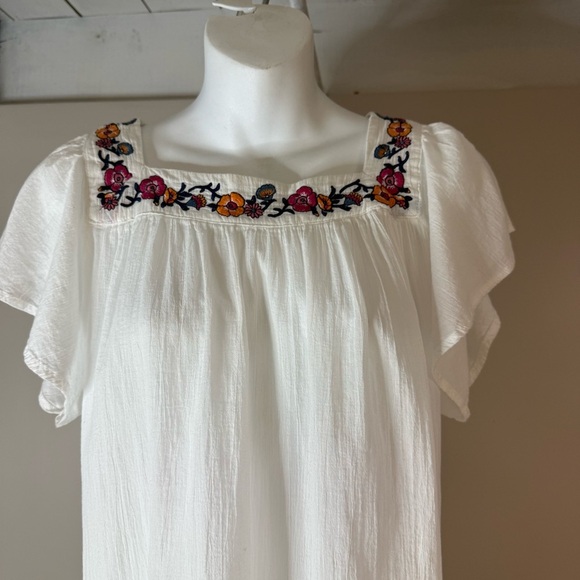 Liz Claiborne Women’s 0X Peasant Blouse Tunic Embroidered Floral White - Picture 2 of 5